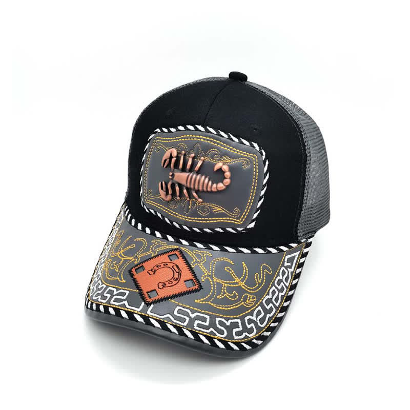 Copper Color 3d Metal Decor Ethnic Mexican Gray Mesh Truck Hat (Pre-Sale) - Scorpion - M (22"-22 7/8") - image 13