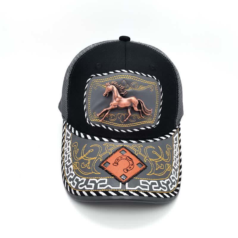 Copper Color 3d Metal Decor Ethnic Mexican Gray Mesh Truck Hat (Pre-Sale) - image 4