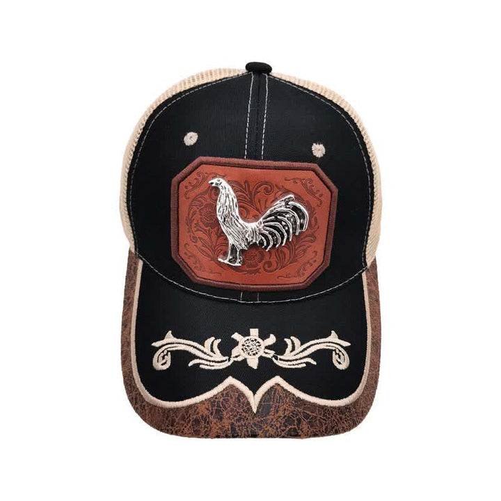 Silver 3d Metal Rooster Decor Westerm Embroidery Mesh Truck Hat (Pre-Sale) - Black - M (22"-22 7/8") - image 6