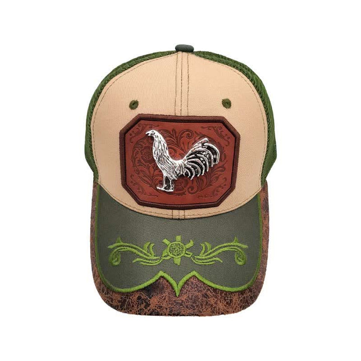 Silver 3d Metal Rooster Decor Westerm Embroidery Mesh Truck Hat (Pre-Sale) - Green - M (22"-22 7/8") - image 7