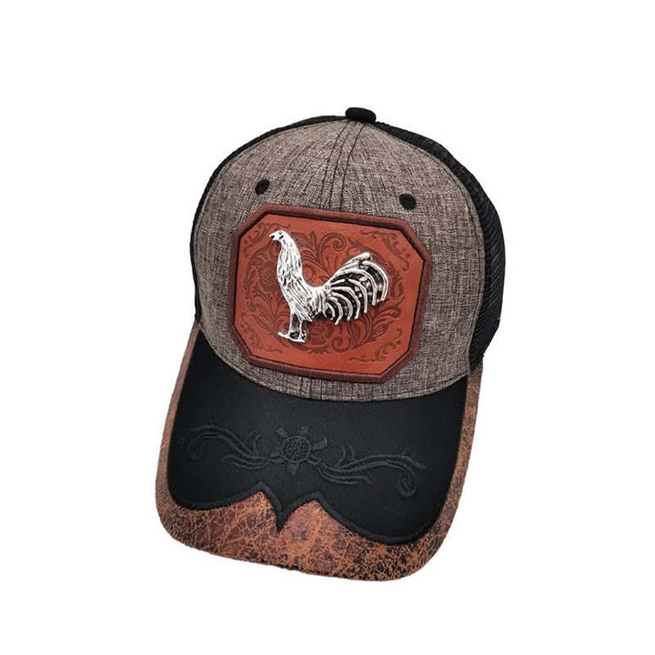 Silver 3d Metal Rooster Decor Westerm Embroidery Mesh Truck Hat (Pre-Sale) - Gray - M (22"-22 7/8") - image 4
