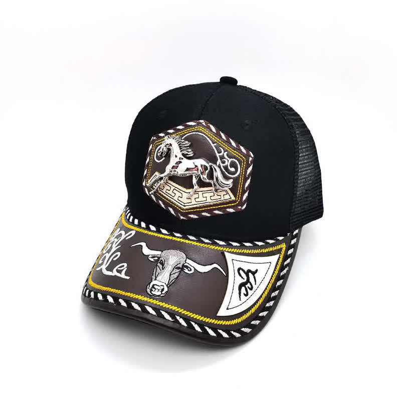 Silver 3d Metal Decor Westerm Embroidery Black Mesh Truck Hat (Pre-Sale) - Horse - Adjustable (About 22"-23 5/8") - image 11