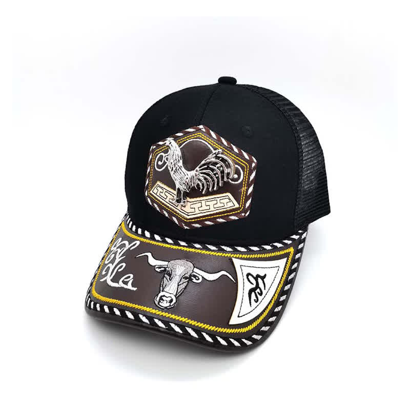 Silver 3d Metal Decor Westerm Embroidery Black Mesh Truck Hat (Pre-Sale) - Rooster - Adjustable (About 22"-23 5/8") - image 8