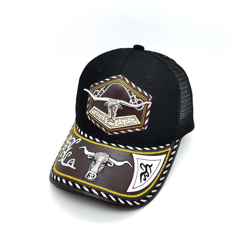 Silver 3d Metal Decor Westerm Embroidery Black Mesh Truck Hat (Pre-Sale) - Bull - Adjustable (About 22"-23 5/8") - image 4