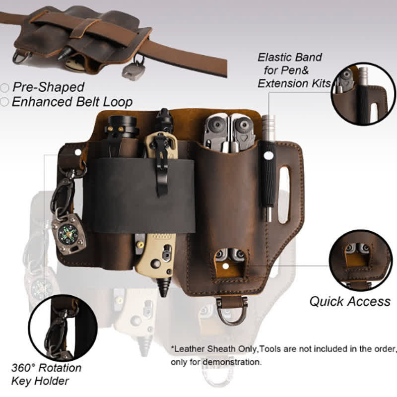 EDC Tool Storage Holster Folding Knife Flashlight Leather Belt Bag - image 3