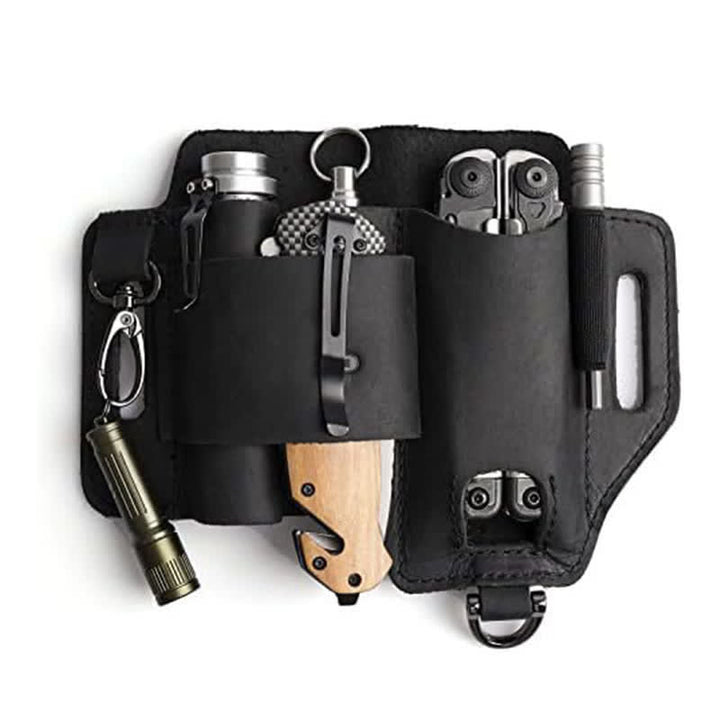 EDC Tool Storage Holster Folding Knife Flashlight Leather Belt Bag - Black - image 8