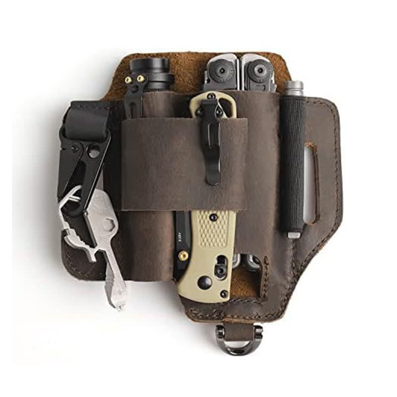 EDC Tool Storage Holster Folding Knife Flashlight Leather Belt Bag - image 7