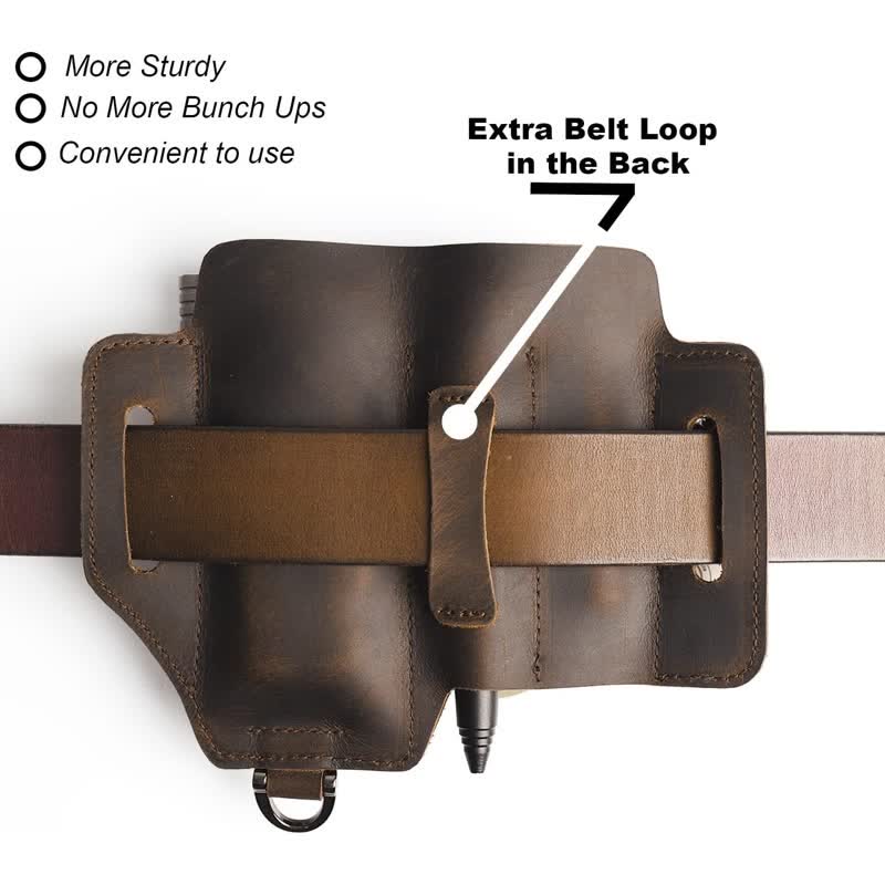 EDC Tool Storage Holster Folding Knife Flashlight Leather Belt Bag - image 6