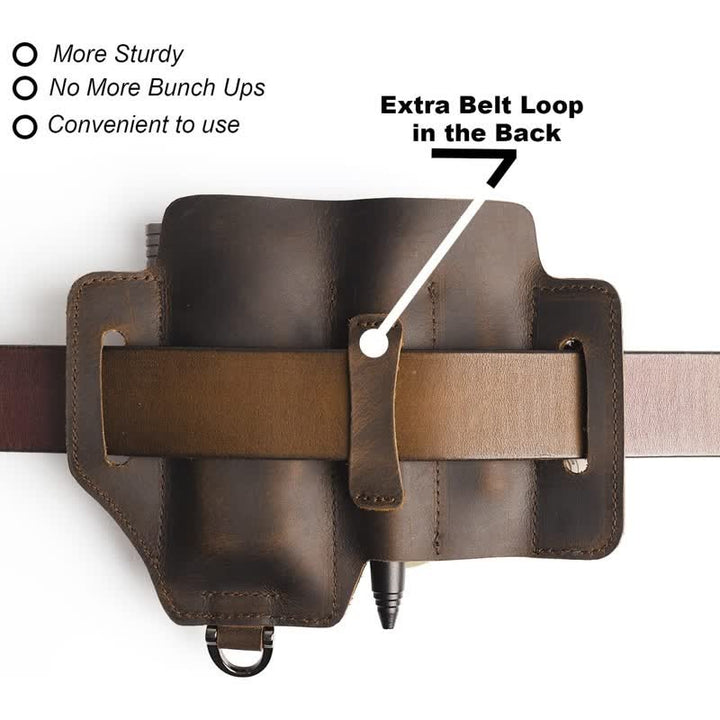 EDC Tool Storage Holster Folding Knife Flashlight Leather Belt Bag - image 6