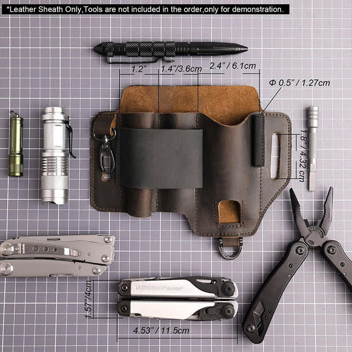 EDC Tool Storage Holster Folding Knife Flashlight Leather Belt Bag - image 4