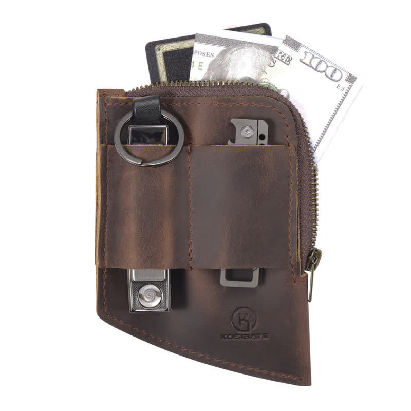 Curved Shape EDC Pocket Wallet Leather Belt Bag - Dark Brown - image 1