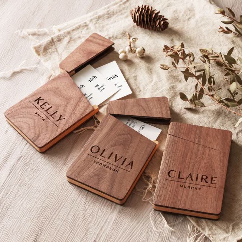 Custom Engraved Name Business Wooden Card Case - image 0