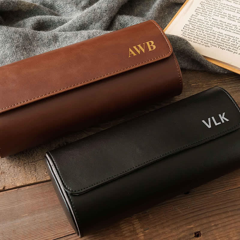 Custom Initials Travel Leather Roll Watch Case - image 2