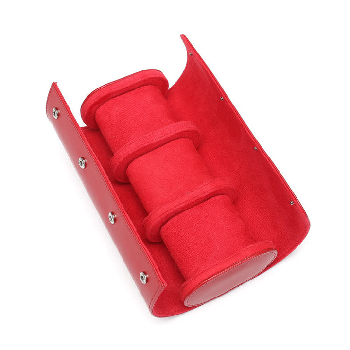 Custom Initials Travel Leather Roll Watch Case - 3-Position - Red - image 20