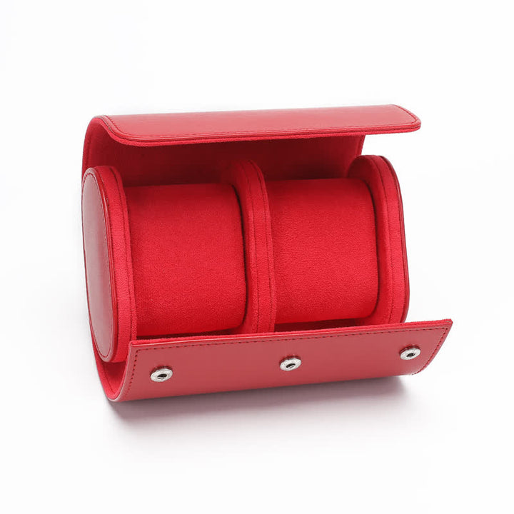 Custom Initials Travel Leather Roll Watch Case - 2-Position - Red - image 19