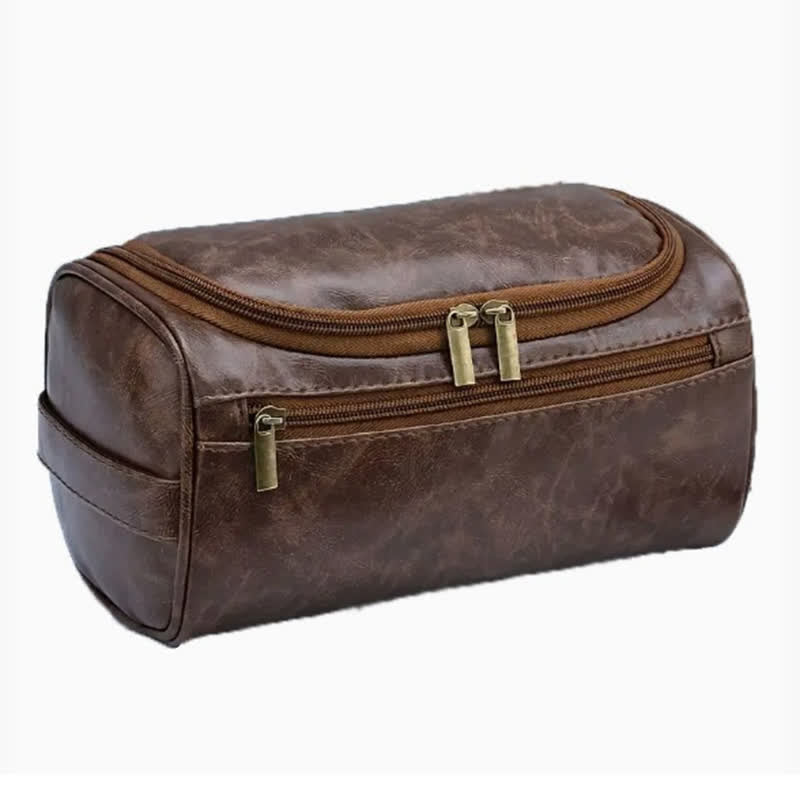 Custom Laser Engrave Monogram Travel Leather Toiletry Bag - Coffee - image 7
