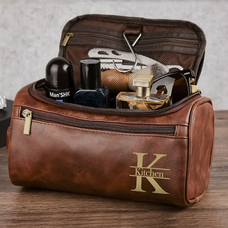 Custom Laser Engrave Monogram Travel Leather Toiletry Bag - image 1