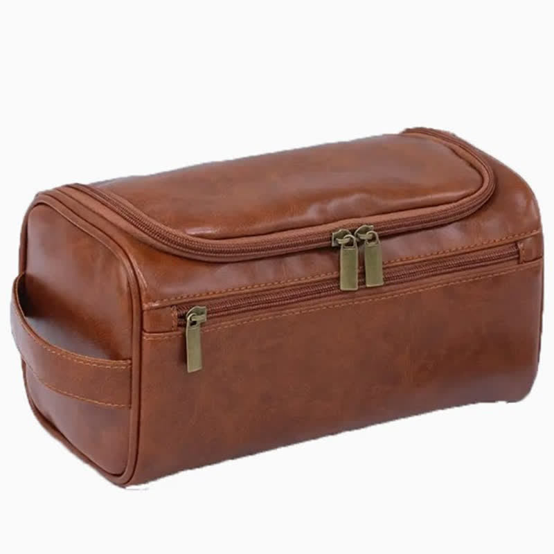 Custom Laser Engrave Monogram Travel Leather Toiletry Bag - Brown - image 2