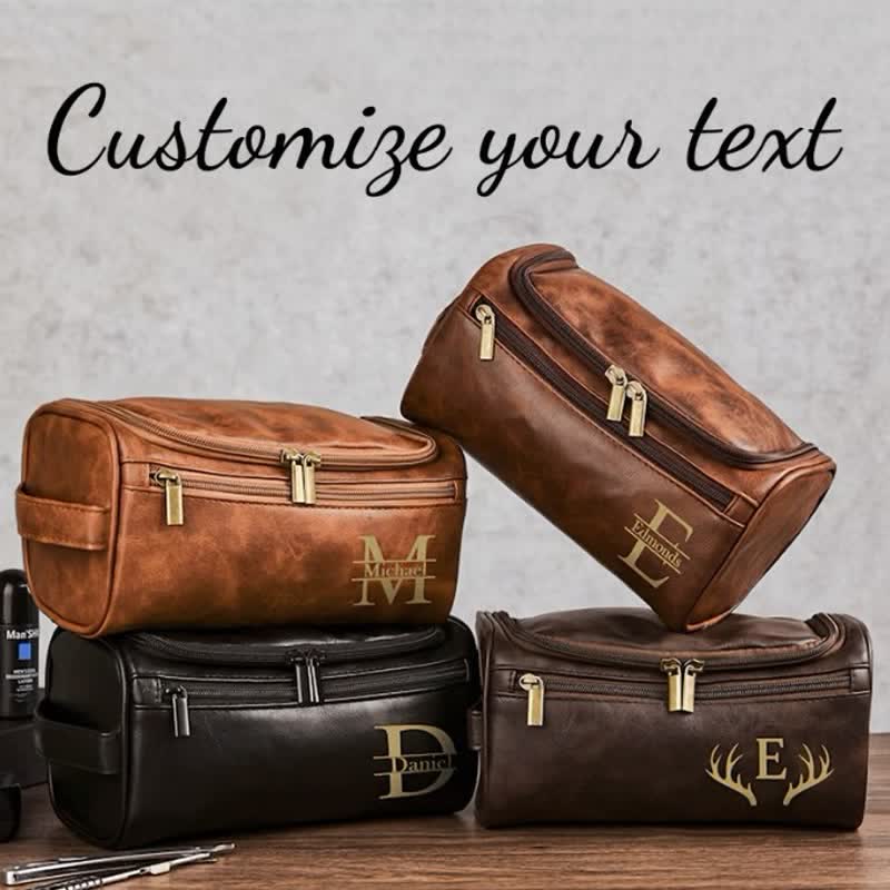 Custom Laser Engrave Monogram Travel Leather Toiletry Bag - image 3