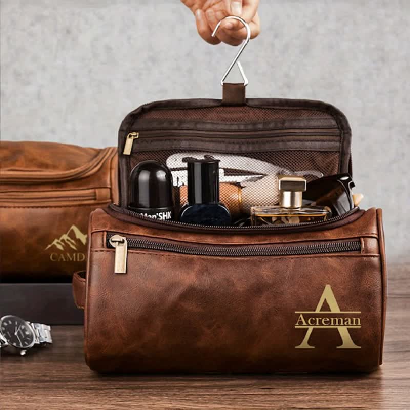 Custom Laser Engrave Monogram Travel Leather Toiletry Bag - image 5