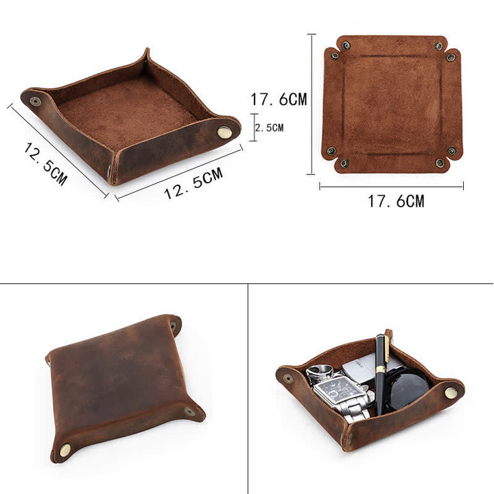 Rustic Genuine Leather Custom Name Foldable Valet Tray - image 8