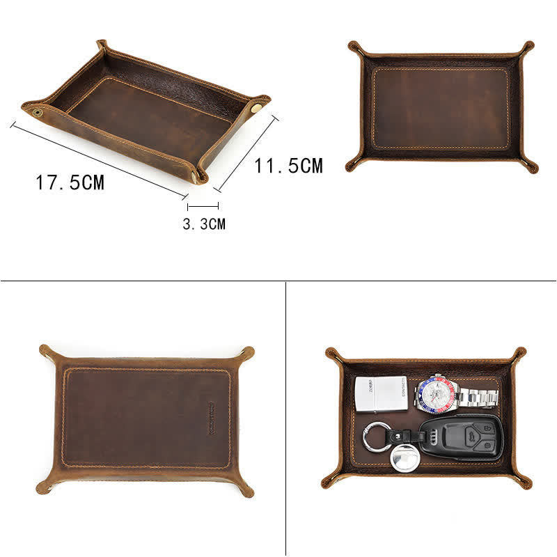 Small Rectangle Leather Custom Name Foldable Valet Tray - image 4