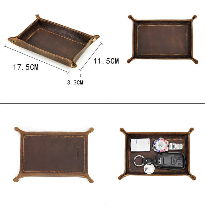 Small Rectangle Leather Custom Name Foldable Valet Tray - image 4