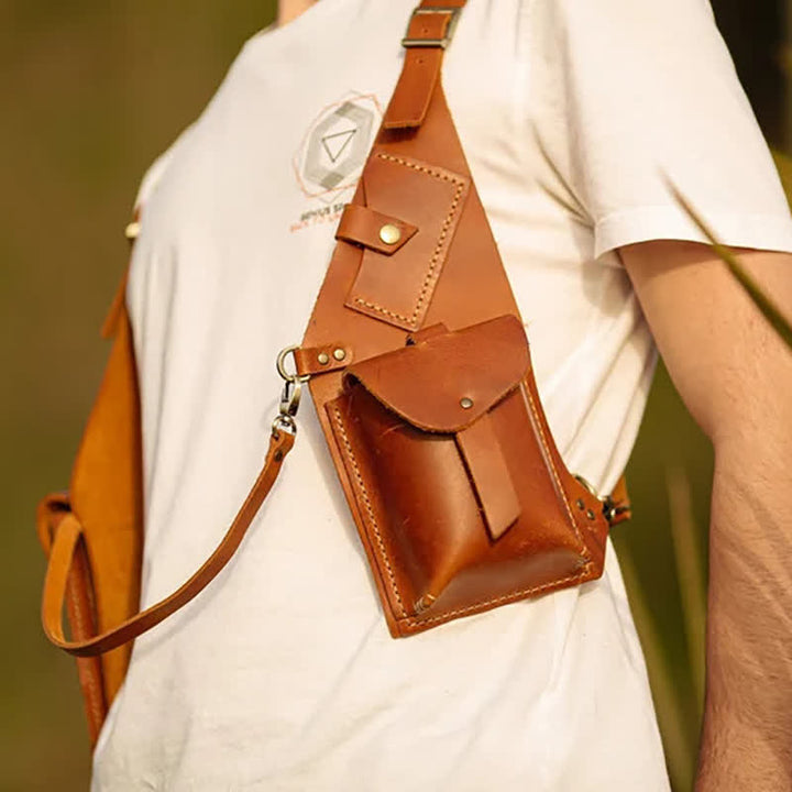 Medieval Look Anti-theft Underarm Double Shoulder Bag - Light Brown - image 1