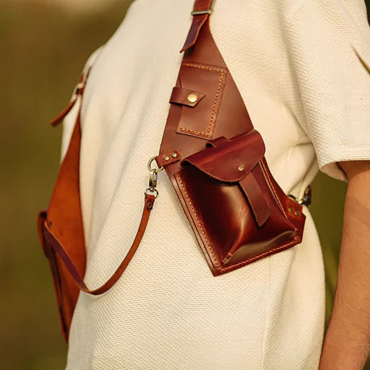 Medieval Look Anti-theft Underarm Double Shoulder Bag - Dark Brown - image 3