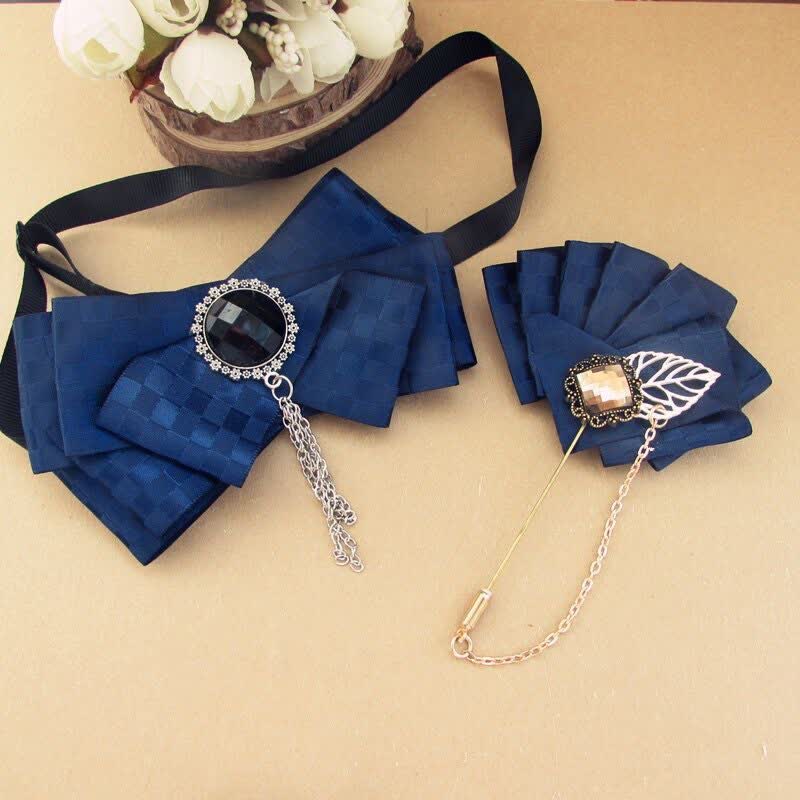 2Pcs Ribbon Checked Pattern Pin Bow Tie Set - image 5