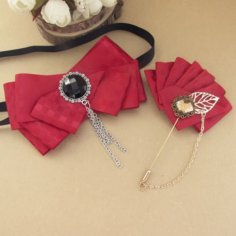2Pcs Ribbon Checked Pattern Pin Bow Tie Set - image 3