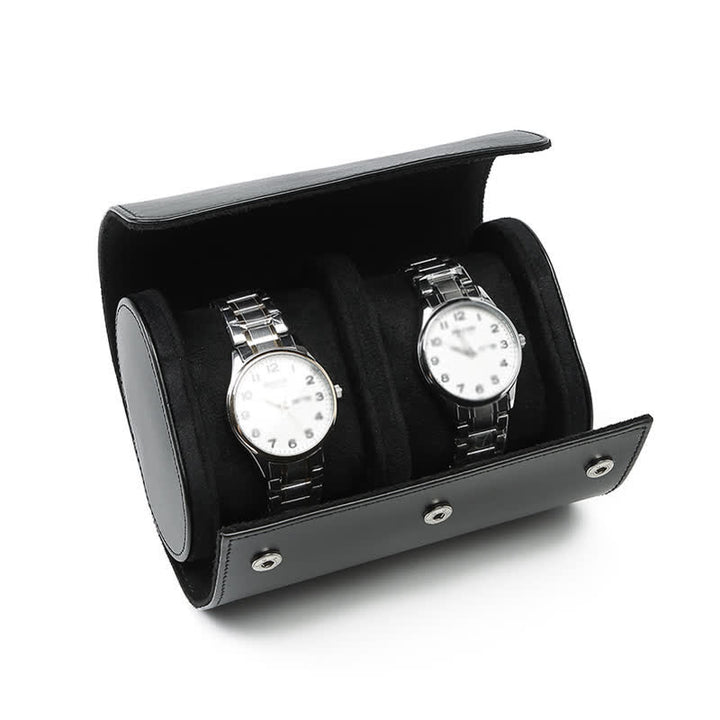 Custom Initials Travel Leather Roll Watch Case - 2-Position - Black - image 10