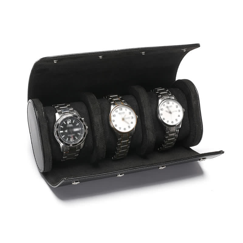 Custom Initials Travel Leather Roll Watch Case - 3-Position - Black - image 11