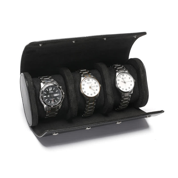 Custom Initials Travel Leather Roll Watch Case - 3-Position - Black - image 11