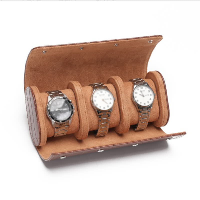 Custom Initials Travel Leather Roll Watch Case - 3-Position - Brown Alligator Print - image 23