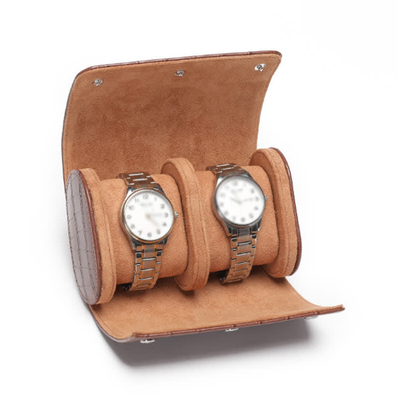 Custom Initials Travel Leather Roll Watch Case - 2-Position - Brown Alligator Print - image 22