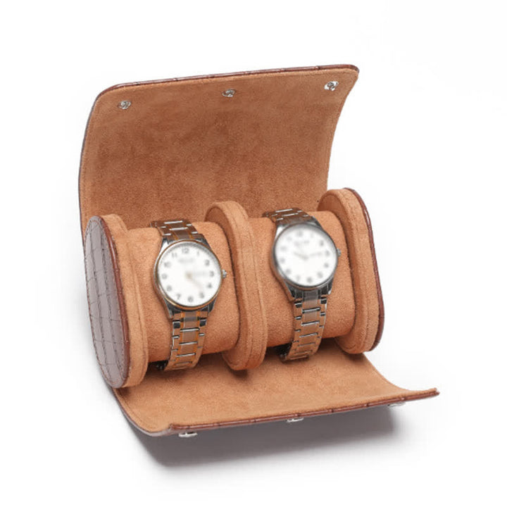 Custom Initials Travel Leather Roll Watch Case - 2-Position - Brown Alligator Print - image 22