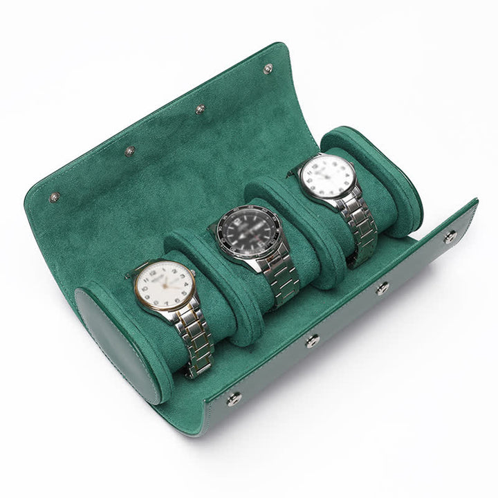 Custom Initials Travel Leather Roll Watch Case - 3-Position - Green - image 17