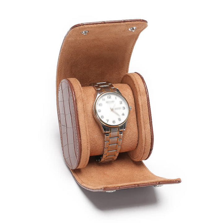 Custom Initials Travel Leather Roll Watch Case - 1-Position - Brown Alligator Print - image 21