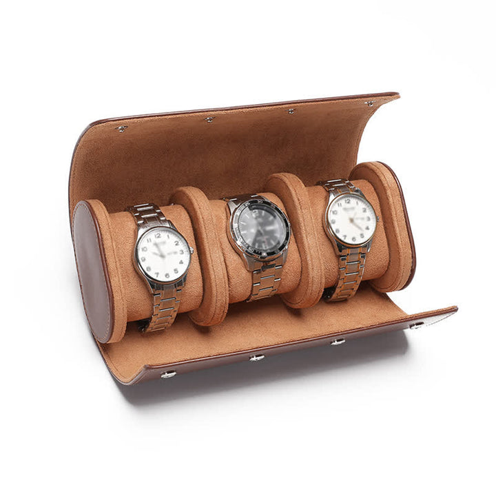 Custom Initials Travel Leather Roll Watch Case - 3-Position - Brown - image 8
