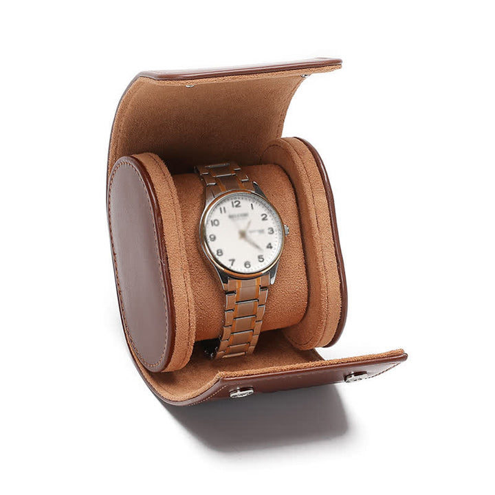 Custom Initials Travel Leather Roll Watch Case - 1-Position - Brown - image 3