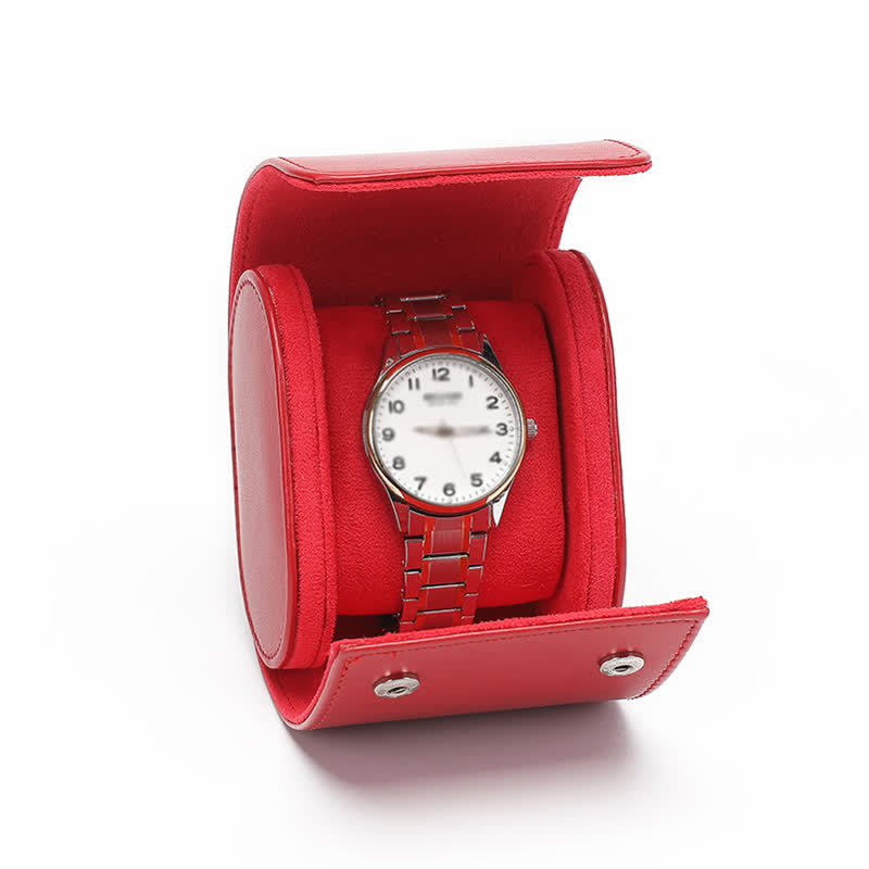 Custom Initials Travel Leather Roll Watch Case - 1-Position - Red - image 18