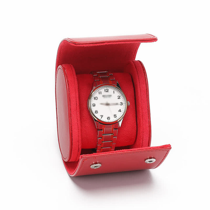 Custom Initials Travel Leather Roll Watch Case - 1-Position - Red - image 18