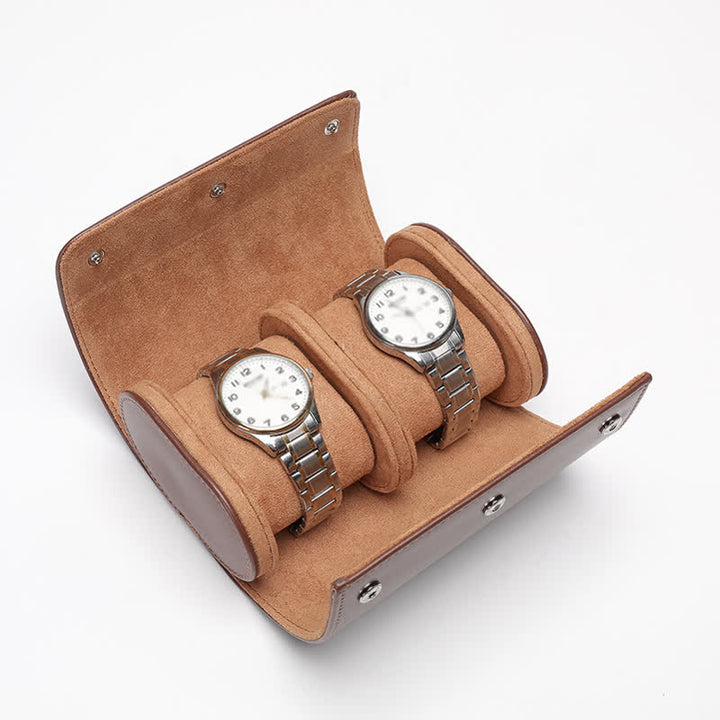 Custom Initials Travel Leather Roll Watch Case - 2-Position - Brown - image 7