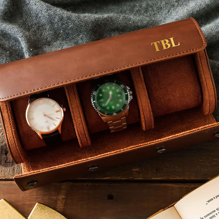 Custom Initials Travel Leather Roll Watch Case - image 1