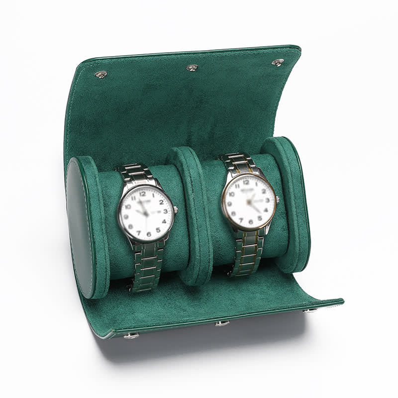 Custom Initials Travel Leather Roll Watch Case - 2-Position - Green - image 16
