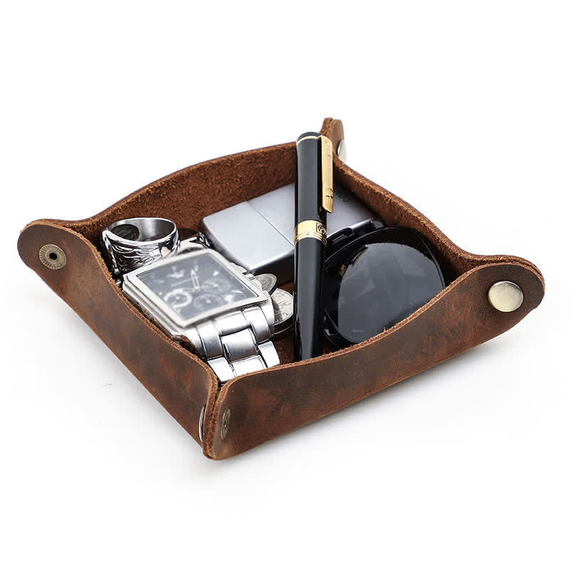 Rustic Genuine Leather Custom Name Foldable Valet Tray - image 12