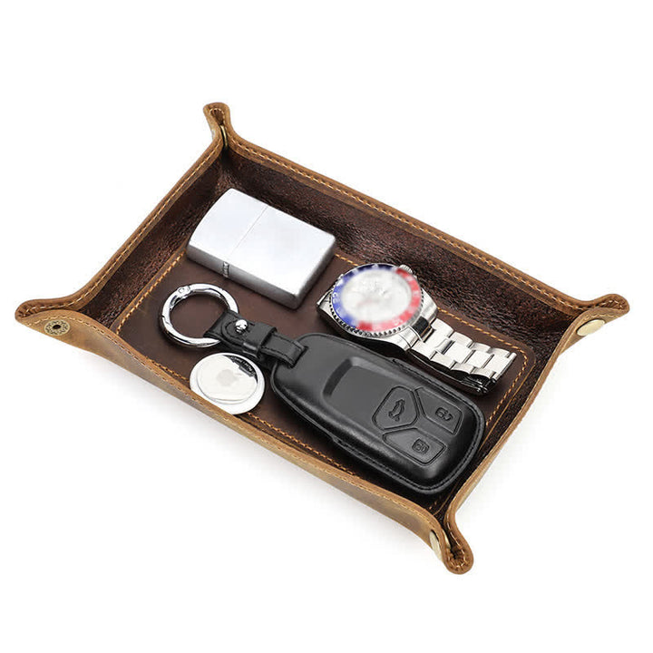 Small Rectangle Leather Custom Name Foldable Valet Tray - image 10
