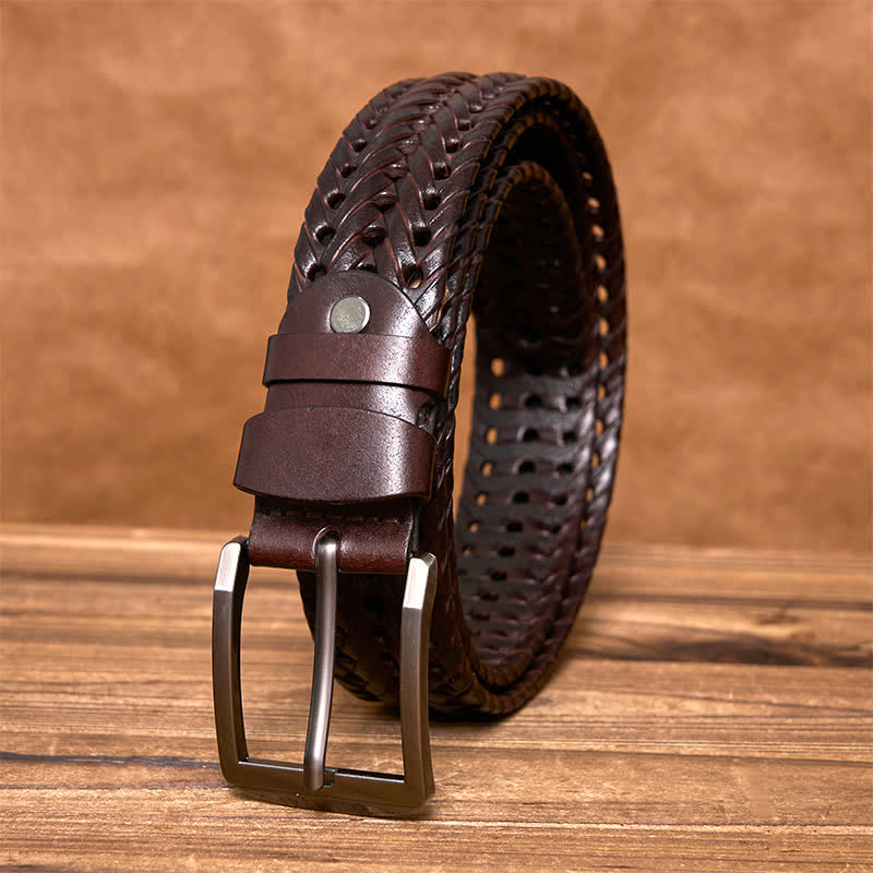 Men's Casual Handwoven Braided Leather Belt - Dark Coffee - 44 - image 11