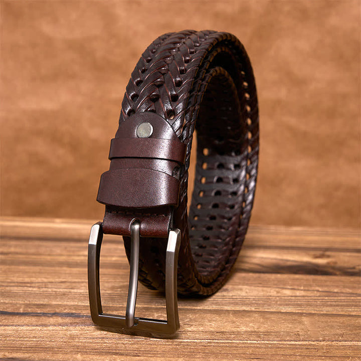 Men's Casual Handwoven Braided Leather Belt - Dark Coffee - 44 - image 11